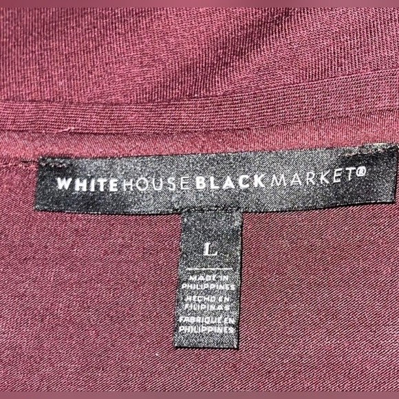 White House Black Market Lg Burgundy Silver Micro Bead Trim Chiffon Hem V-Neck - Picture 7 of 8